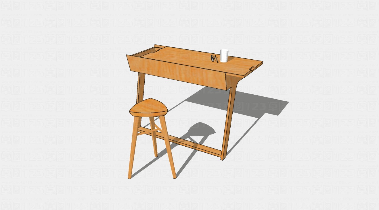 简约化妆桌椅子组合su模型1.jpg(1)