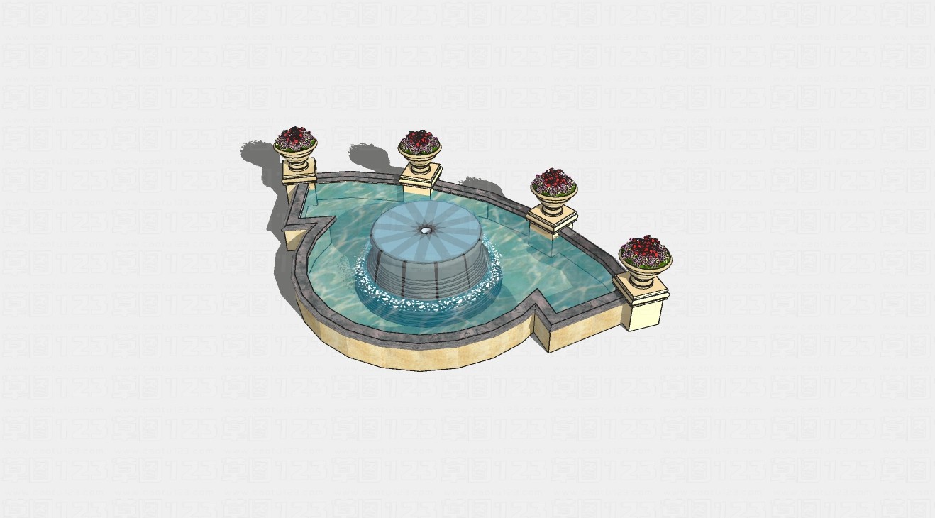 欧式喷泉水池景观su模型1.jpg(1)