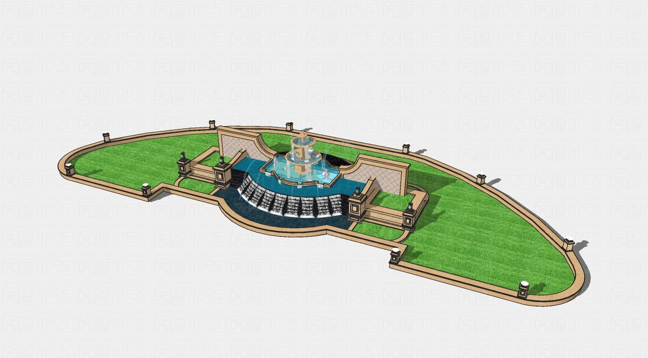 欧式整体喷泉景观建筑设计su模型1.jpg(1)