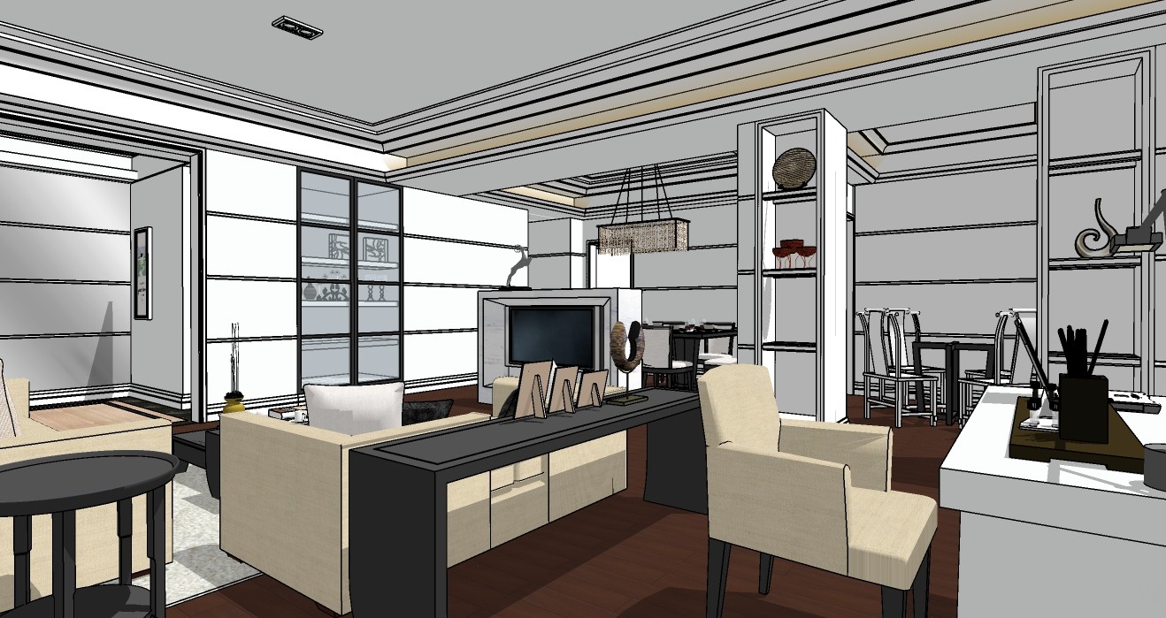 简欧风格客厅餐厅设计方案su模型2.jpg(2)