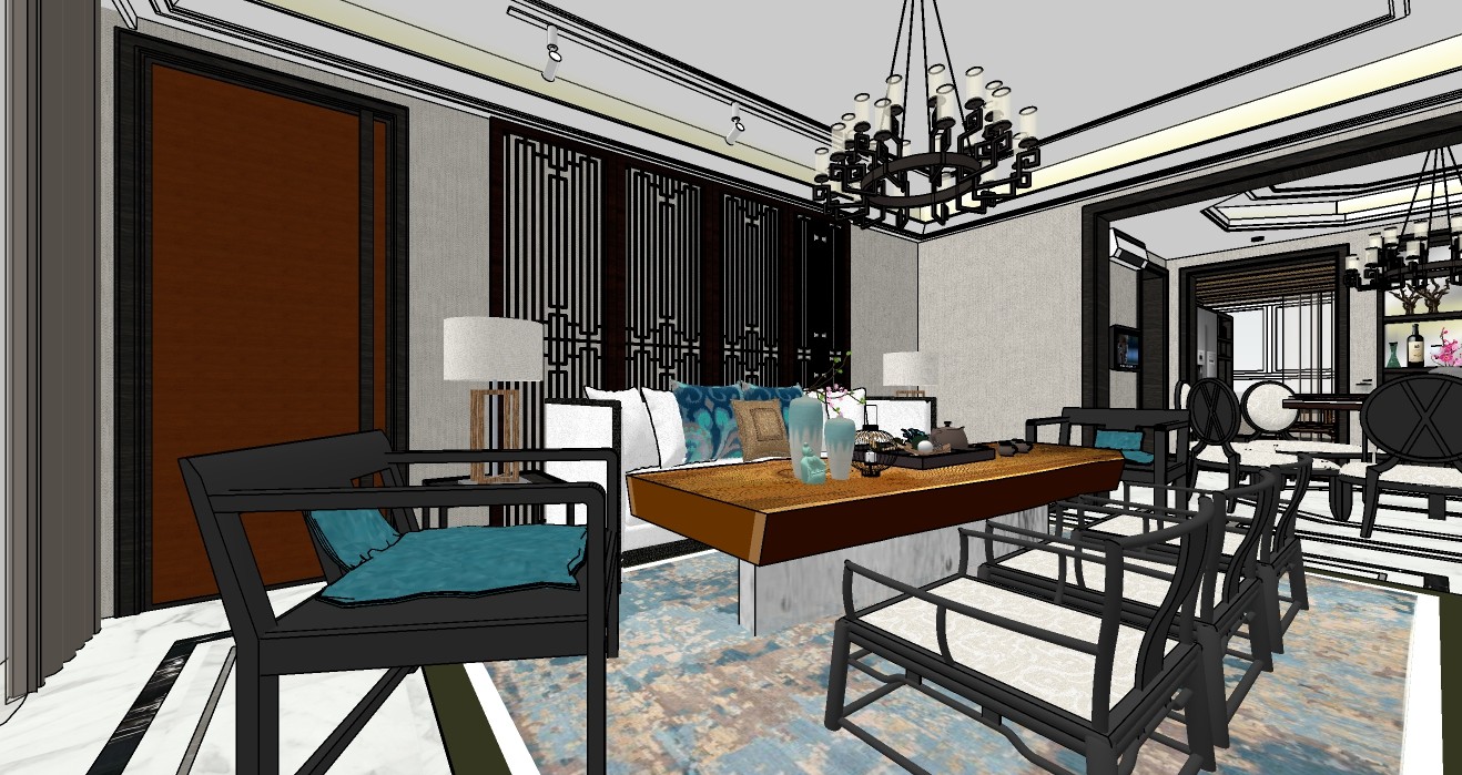 新中式风格餐厅客厅整体设计su模型3.jpg(3)