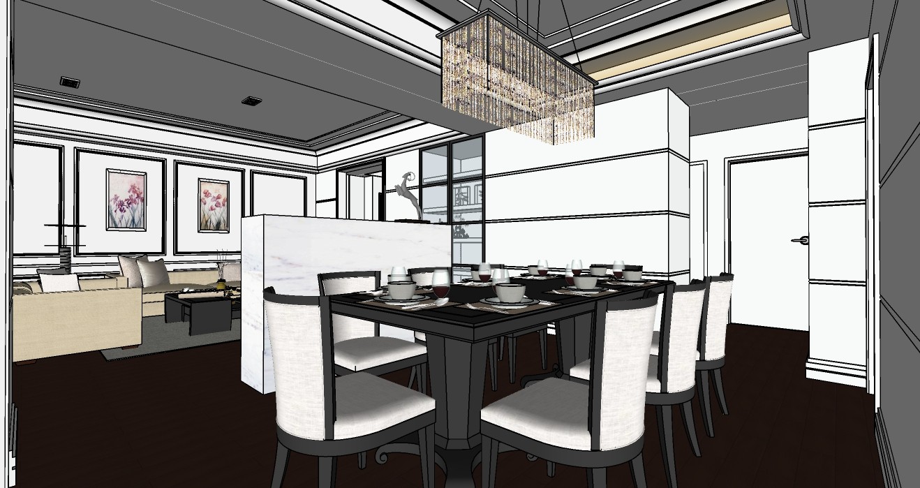 简欧风格客厅餐厅设计方案su模型4.jpg(4)