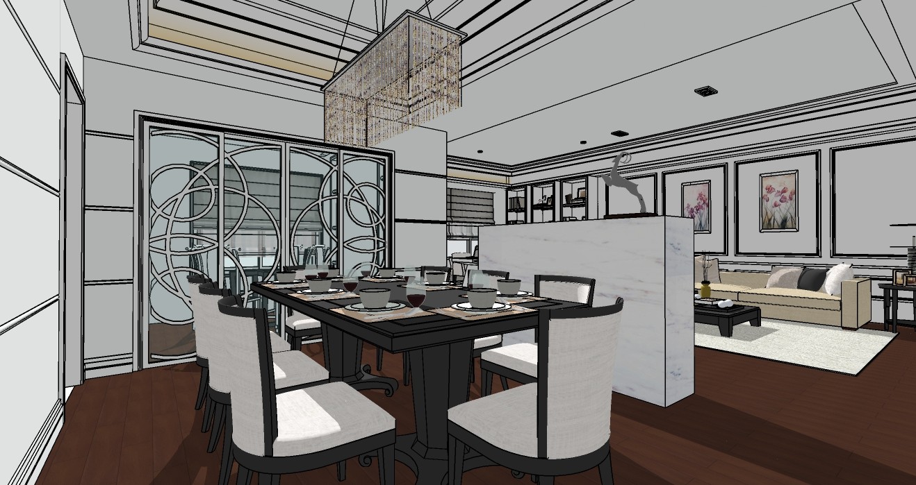 简欧风格客厅餐厅设计方案su模型3.jpg(3)