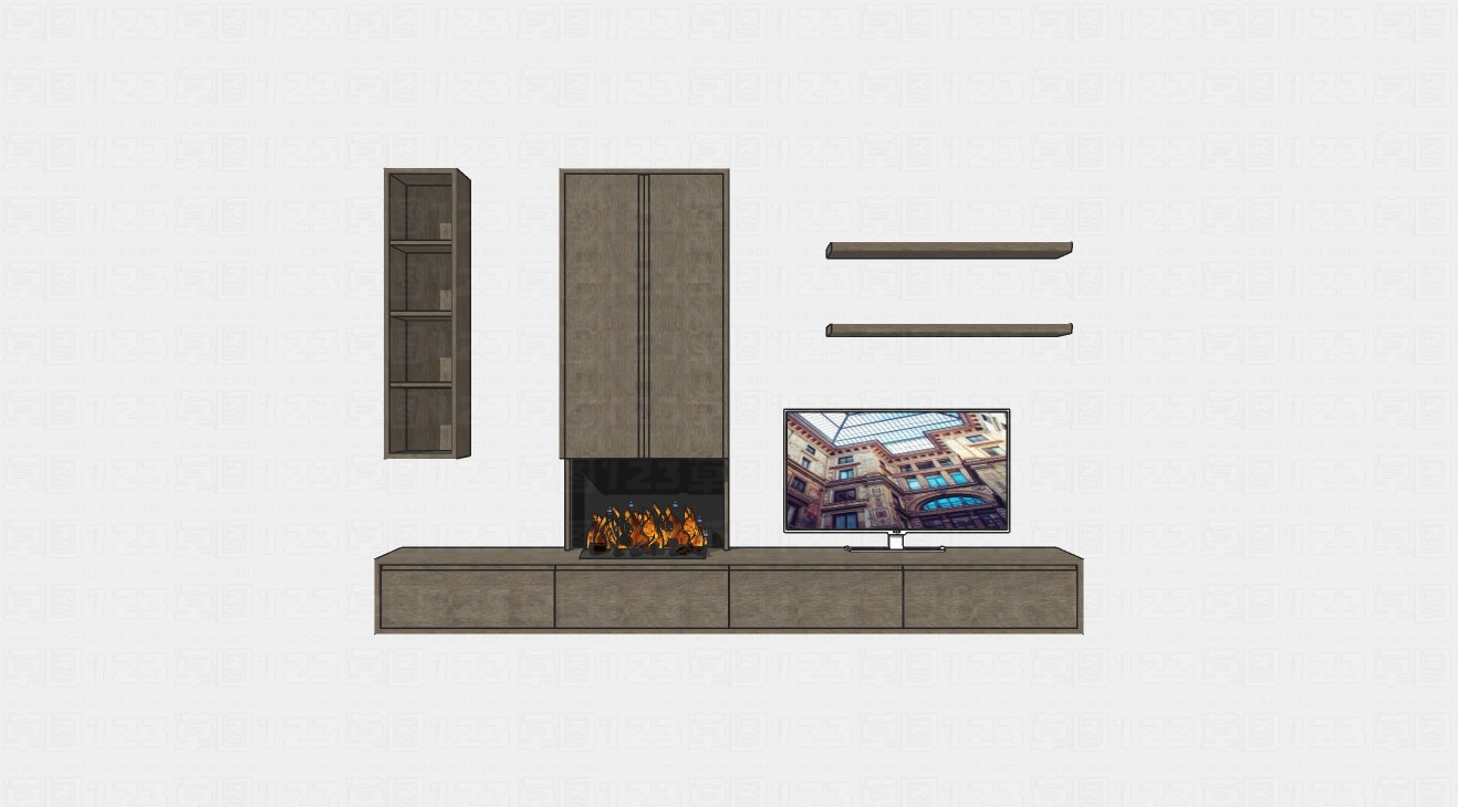 整套实木电视柜设计方案su模型1.jpg(1)