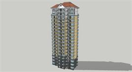 欧式18层独栋高层住宅楼su模型