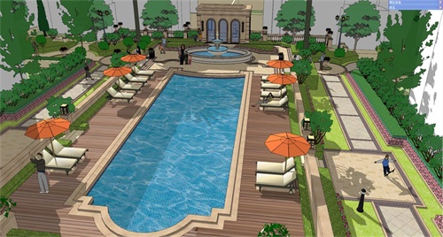 小区公共泳池设计su模型