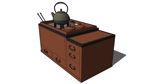 中式实木斗柜茶桌su模型