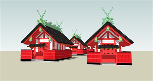 日式红色室外木屋su模型