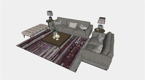 新中式灰色沙发组合su模型