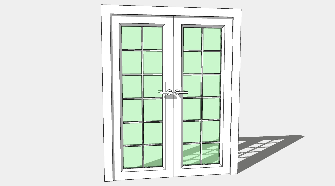 双开门方格木框玻璃门su模型