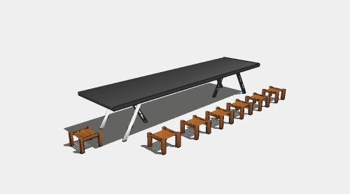 日式长桌马扎小凳子组合su模型