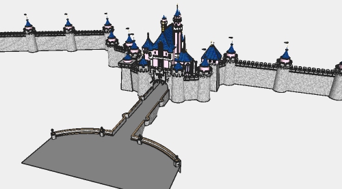 城堡外观带围墙整体草图su模型
