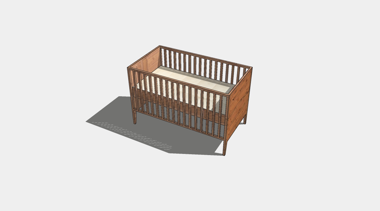 婴儿床带护栏su模型