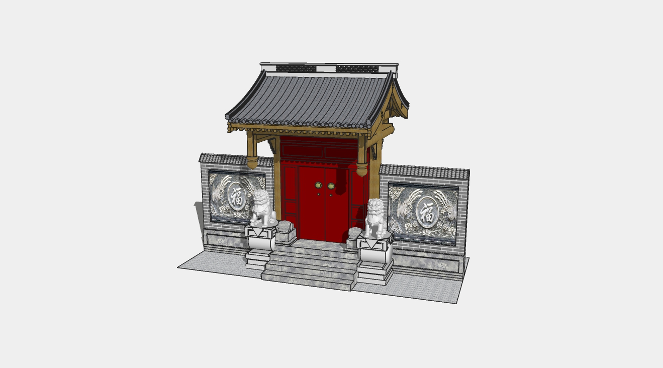 中式庭院大门古建筑su模型