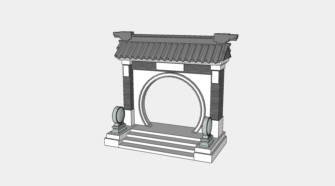 中式拱形门su模型