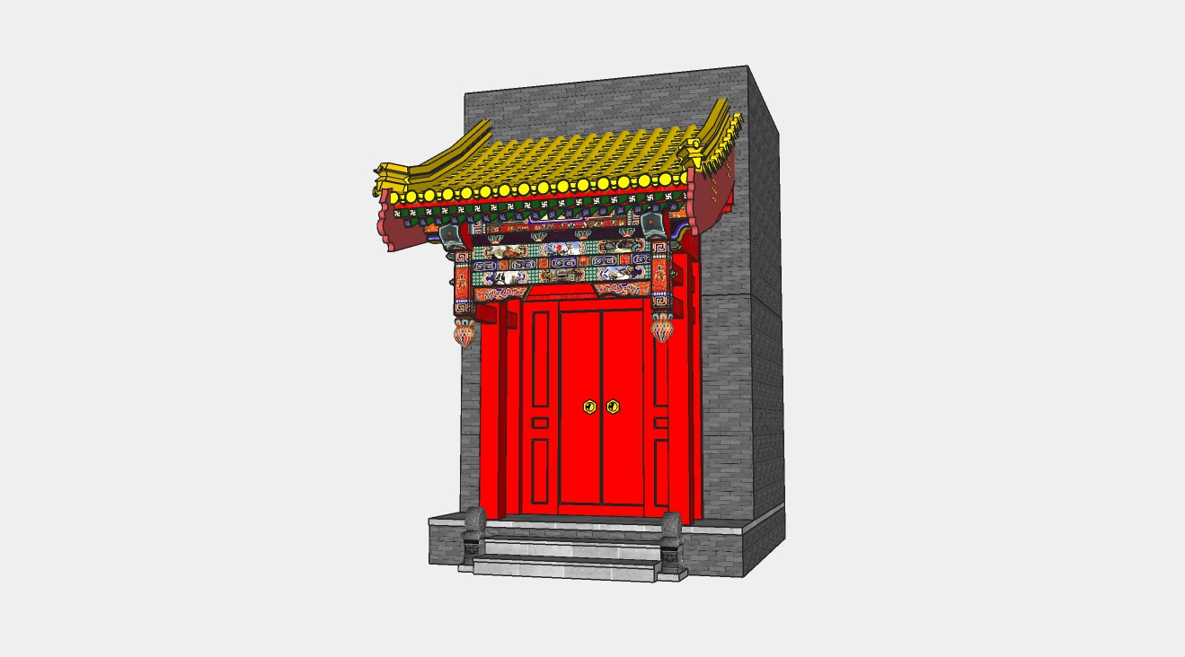 中式古建筑入户门su模型
