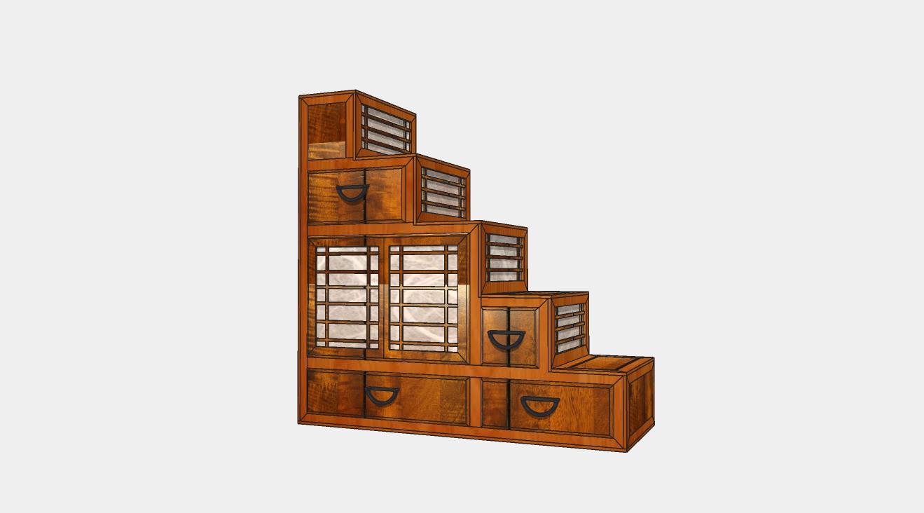 日式风格台阶式储物柜su模型
