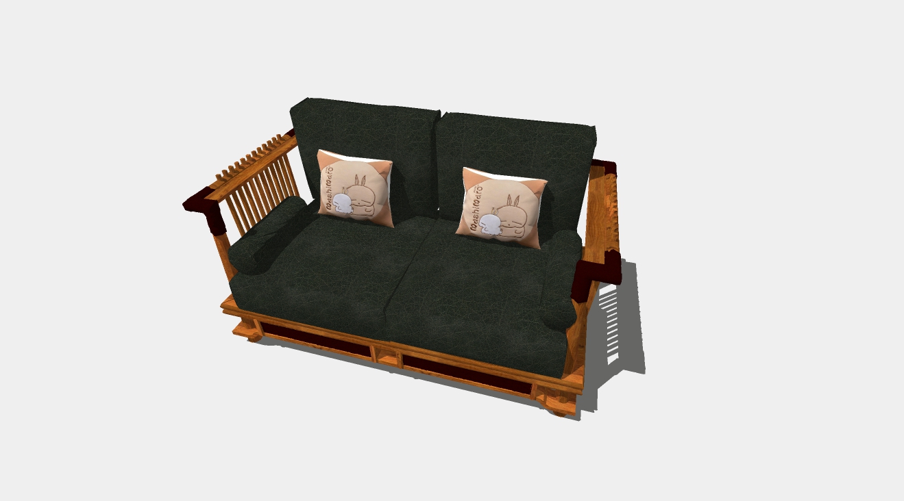 中式双人实木海绵垫沙发座椅su模型