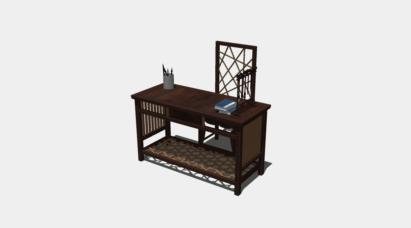 中式书法桌椅组合su模型