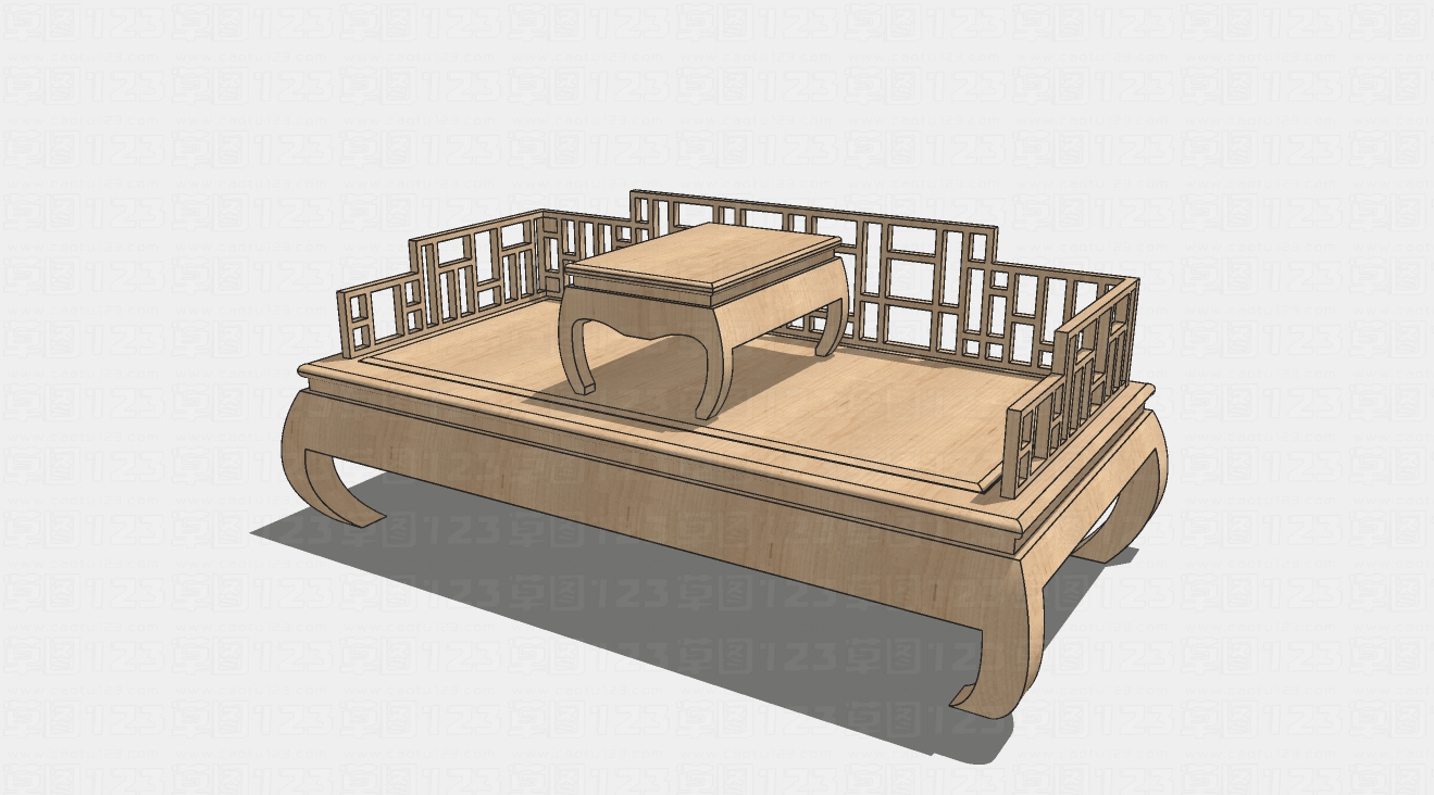 中式古典实木沙发组合su模型