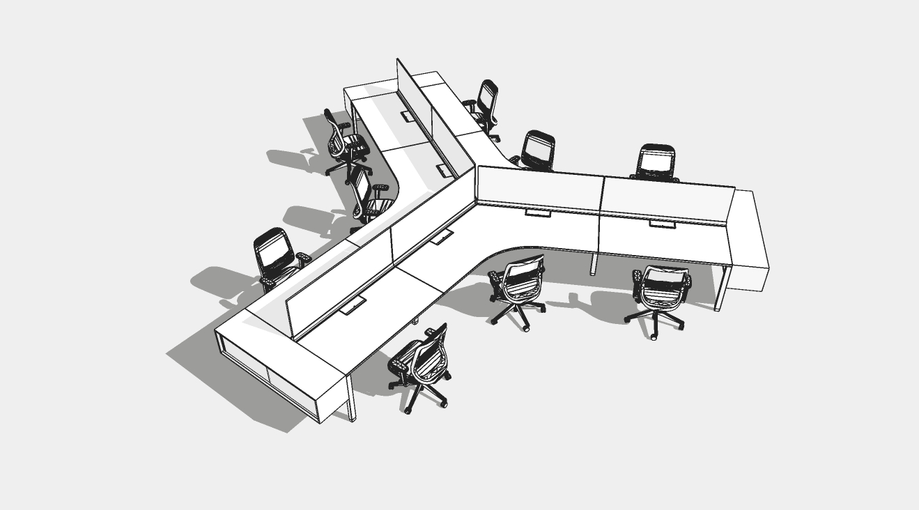 现代Y型卡座办公桌su模型