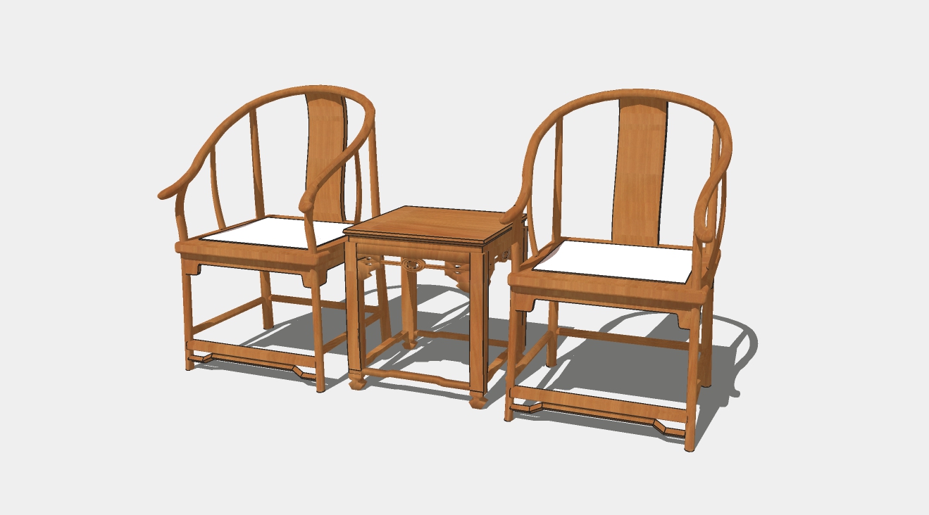 中式古典木质单人扶手椅一对su模型