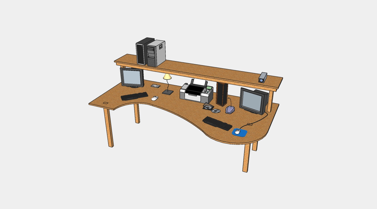 双层电脑办公桌su模型