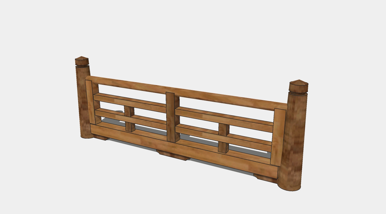 木制池塘栏杆围栏设计su模型