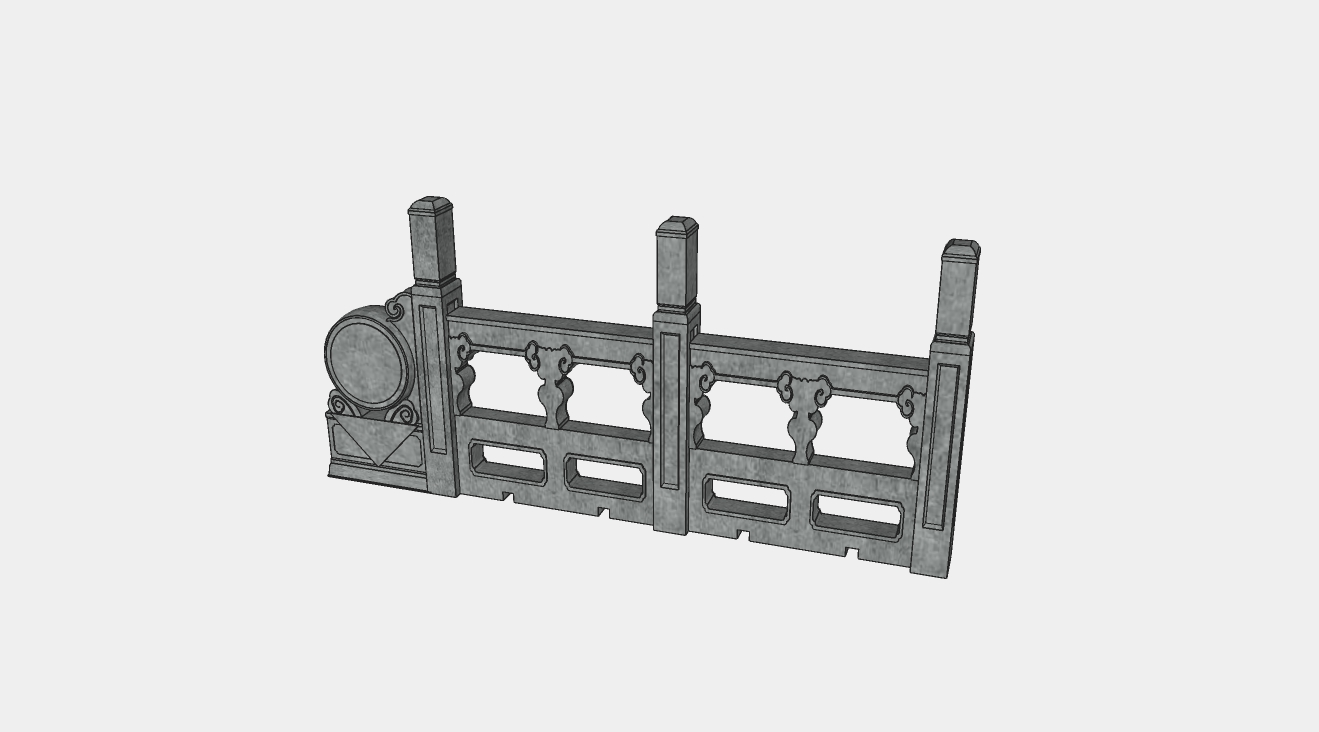 中式石材护栏围栏su模型