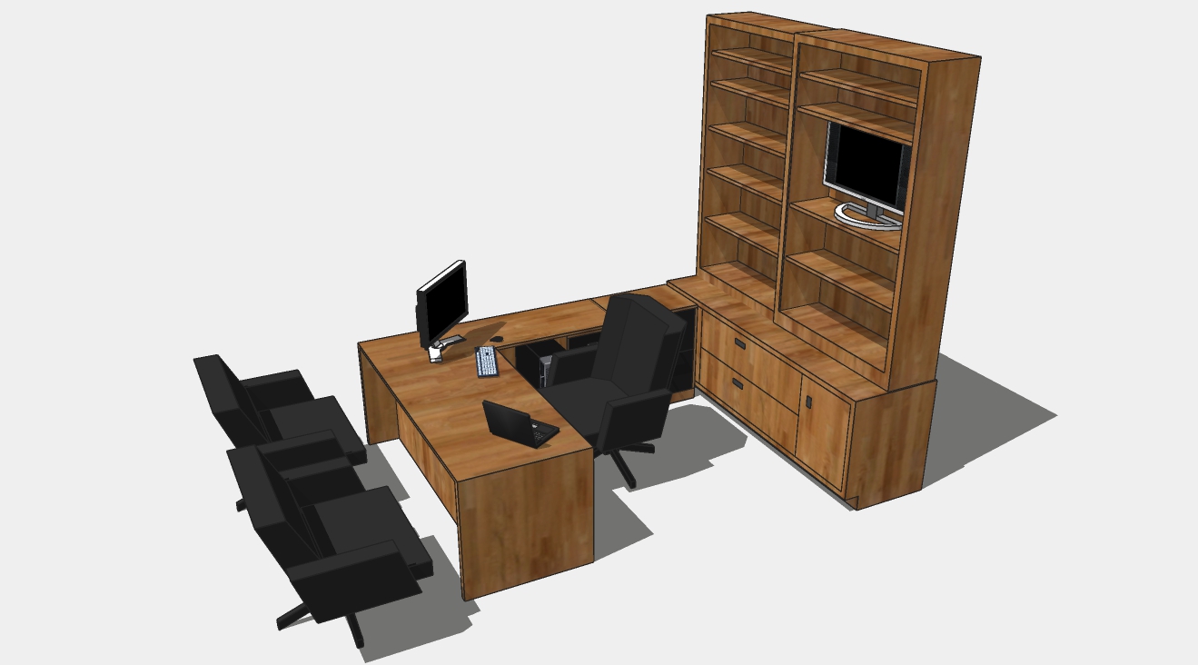现代办公桌椅柜子组合su模型