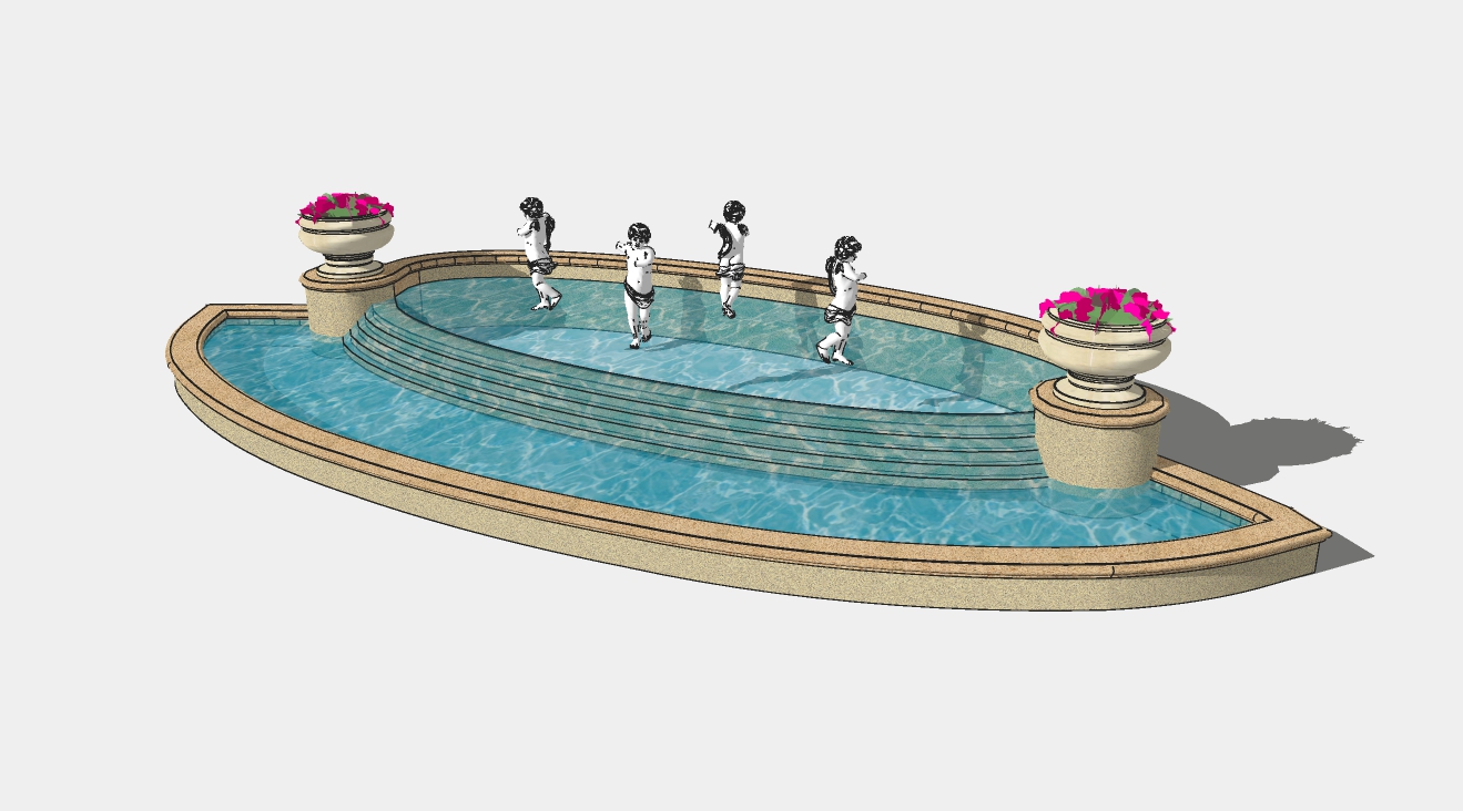 欧式喷泉水池景观su模型