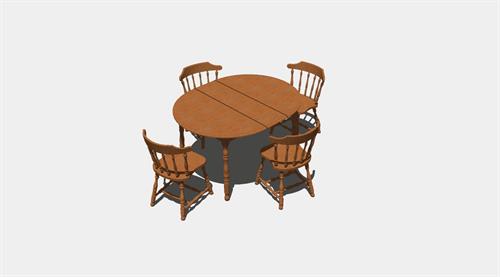 圆形折叠实木餐桌餐椅组合su模型