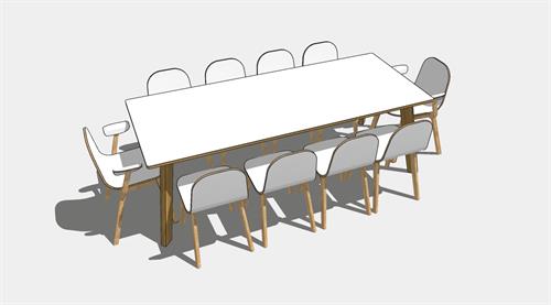长条多人餐桌餐椅组合su模型