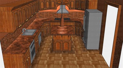 美式实木厨房橱柜整体方案su模型