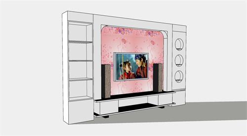 挂壁电视和电视背景墙整体设计su模型