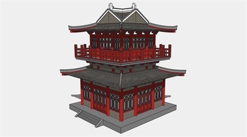 唐代阁楼古建筑设计su模型