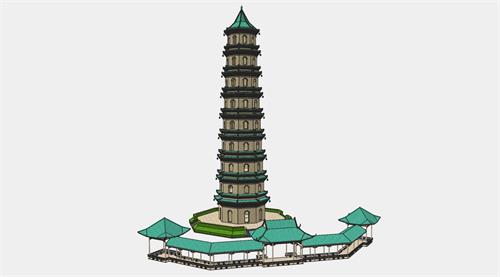中式古代塔楼建筑设计su模型