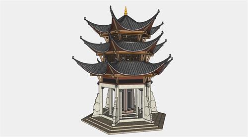 中式凉亭楼阁su模型