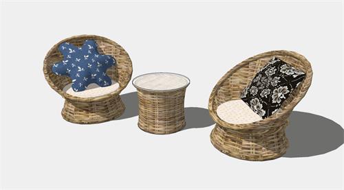竹编休闲座椅茶几组合设计su模型