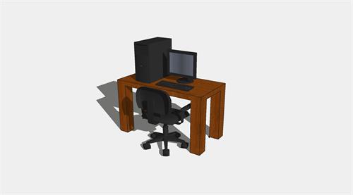 单人电脑桌办公桌su模型
