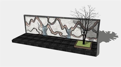 新中式山水景墙su模型