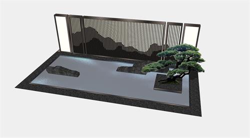 中式山水风景墙su模型