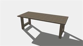 实木长条桌su模型