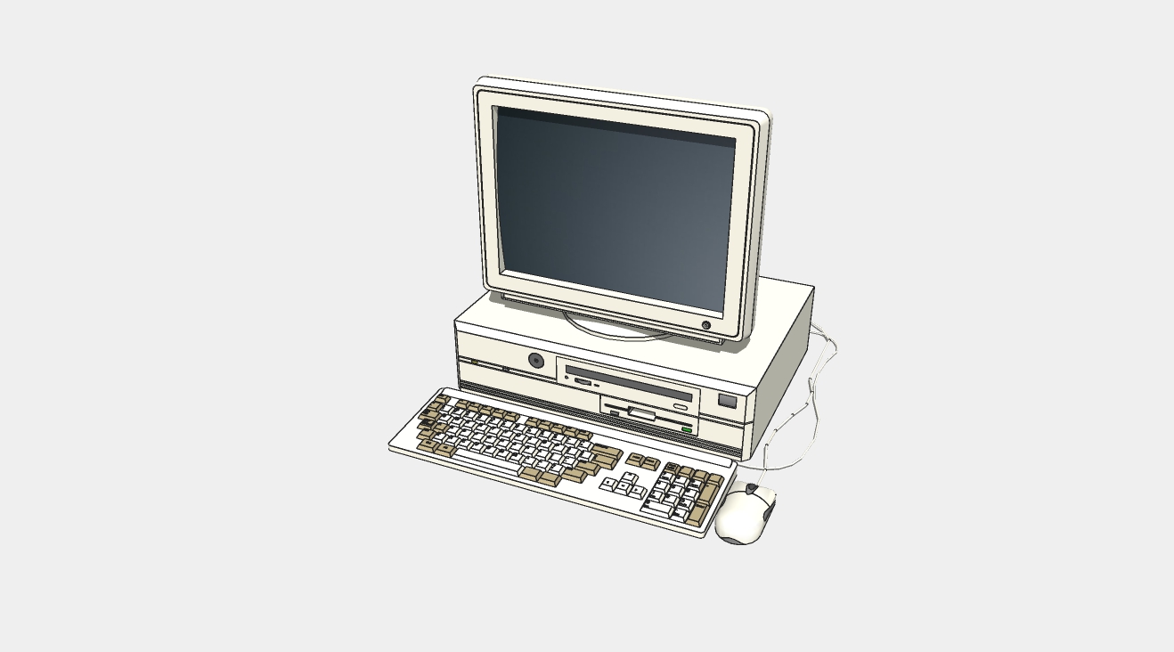 老式微机计算机电脑su模型