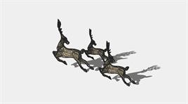 三只奔跑的雄鹿雕塑设计su模型