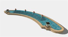 椭圆形欧式水池喷泉景观设计su模型