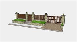 庭院围栏栏杆组合su模型