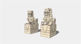 中式石狮雕塑一对su模型